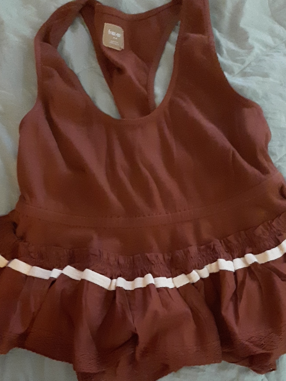 Free People Honey Topaz  Ruffled Tank with White Trim New W Tags
